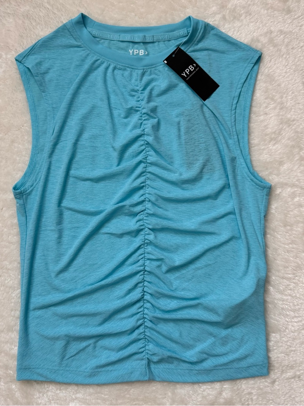 NWT A&F YPB Featherweight Ruched Blue Topaz Tank Size M